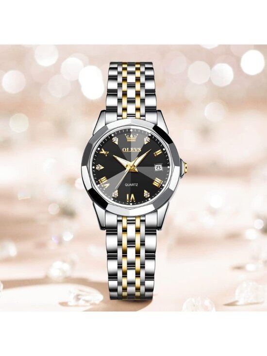 Womens Black Dial Diamond Silver Stainless Steel Waterproof  display picture 2